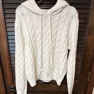 Cozy White Cable Knit Hoodie Sweater